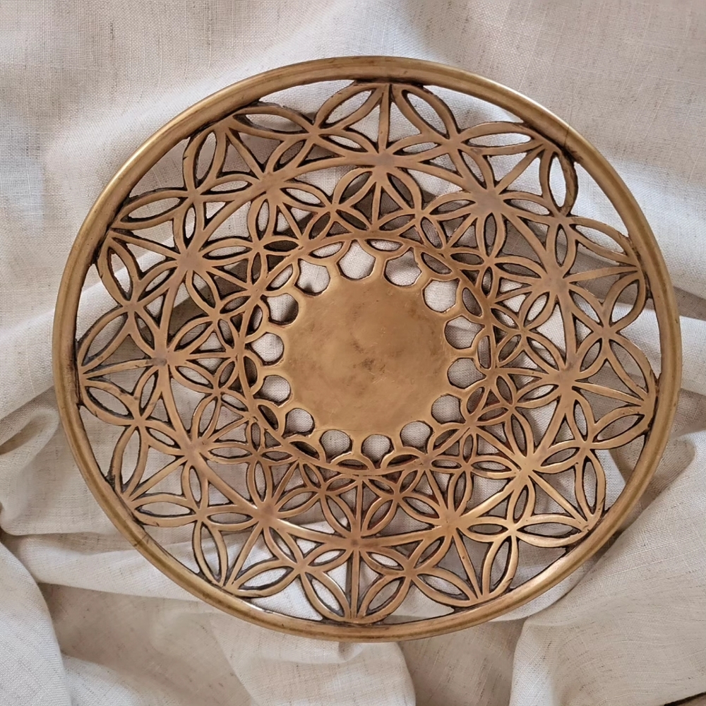 Brass Bowl Dish Filigree Fruit Vegetable Decorative Basket